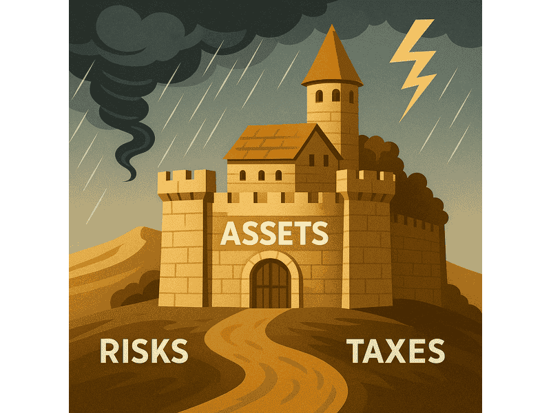 Castle protecting assets from risks and taxes, symbolizing protection as one of the core financial freedom skills