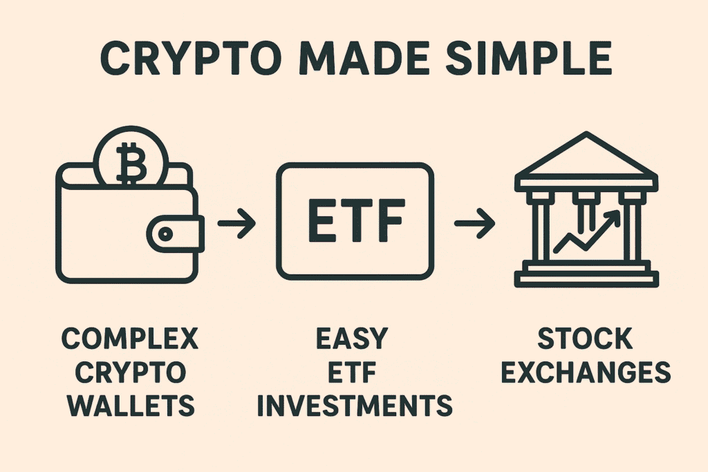 Infographic explaining how Spot Crypto ETFs make investing simple compared to direct crypto ownership